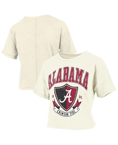 Pressbox Women's Cream Alabama Crimson Tide Buckler Vintage Cropped T-Shirt
