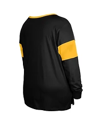 New Era Women's Black Pittsburgh Steelers Plus Lace-Up Notch Neck Long Sleeve T-Shirt