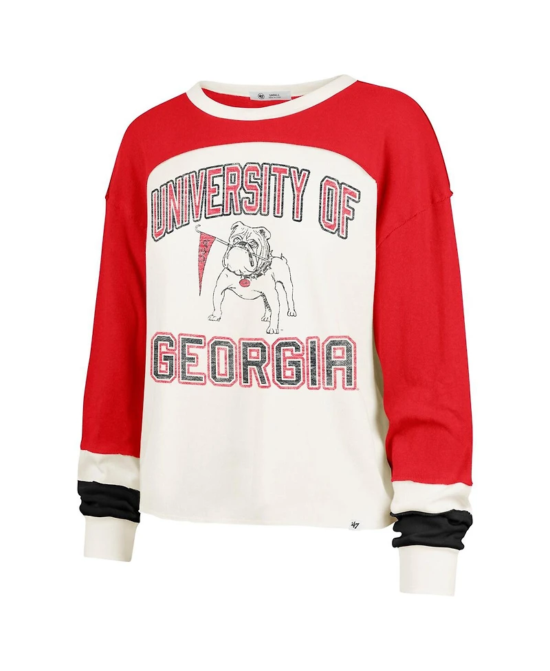 '47 Brand Women's Cream Georgia Bulldogs Double Header Curve Raglan Long Sleeve T-Shirt