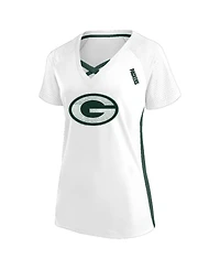 Fanatics Women's White Green Bay Packers Plus Glitter Lace-Up V- Neck T-Shirt