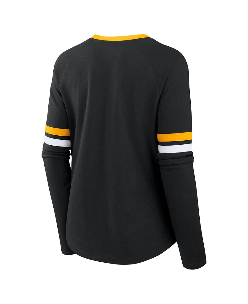Fanatics Women's Black Pittsburgh Steelers Plus Won Done Lace-Up V-Neck Long Sleeve T-Shirt