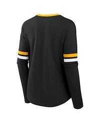 Fanatics Women's Black Pittsburgh Steelers Plus Won Done Lace-Up V-Neck Long Sleeve T-Shirt