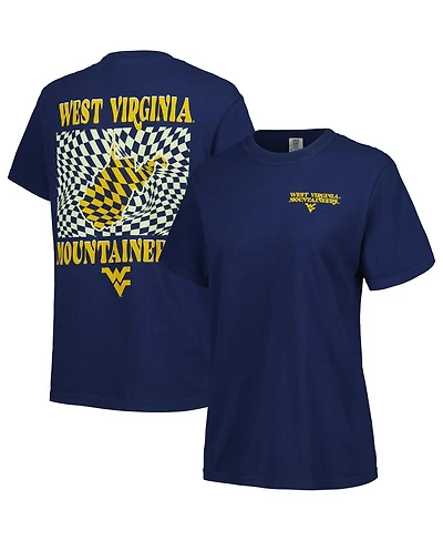 Image One Women's Navy West Virginia Mountaineers Comfort Colors Checkered Mascot T-Shirt