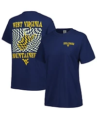 Image One Women's Navy West Virginia Mountaineers Comfort Colors Checkered Mascot T-Shirt