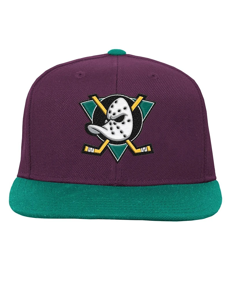 Mitchell & Ness Big Boys and Girls Maroon/Green Anaheim Ducks Core Team Two-Tone Snapback Hat