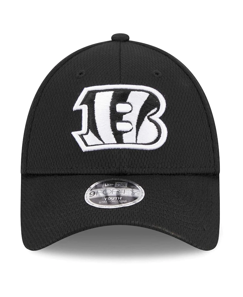 New Era Big Boys and Girls Black Cincinnati Bengals Main B-Dub 9FORTY Adjustable Hat