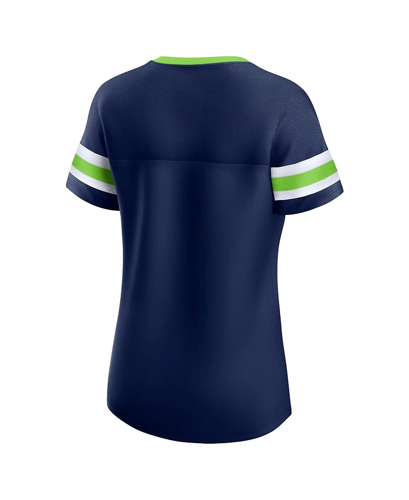 Fanatics Women's College Navy Seattle Seahawks True Catch Iconic Rhinestone Bling Athena Lace-Up T-Shirt