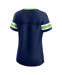 Fanatics Women's College Navy Seattle Seahawks True Catch Iconic Rhinestone Bling Athena Lace-Up T-Shirt