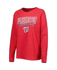 Concepts Sport Women's 2-Pack Heather Red Washington Nationals Meter Knit Raglan Long Sleeve Top Shorts and Sleep Set