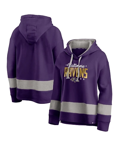 Fanatics Women's Purple/Gray Baltimore Ravens Huddle Up Fundamental Fleece Color Block Pullover Hoodie