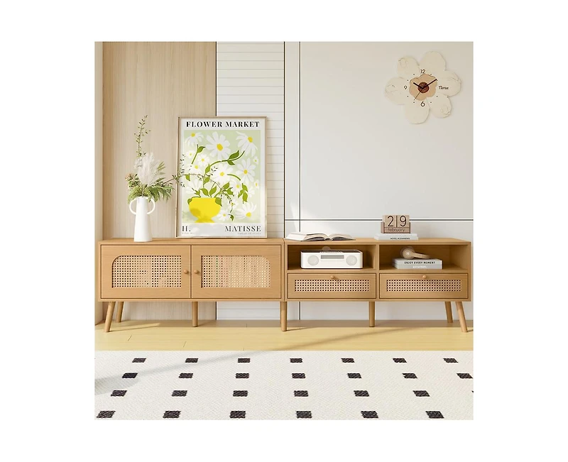 Casainc Modern Storage Cabinet Farmhouse Tv Stand with Solid Wood Legs