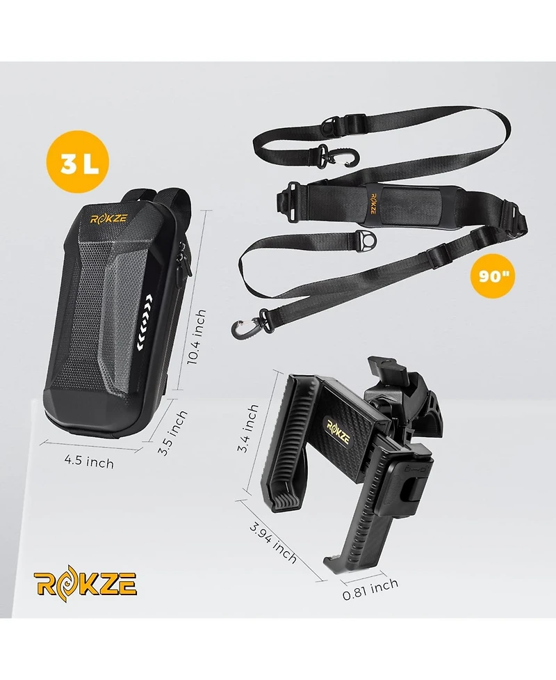 Urbanmax E-Scooter Kit: 3L Waterproof Eva Storage Bag, Phone Holder & 90" Strap