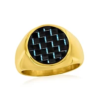 Stainless Steel, Blue Carbon Fiber Ring - Gold Plated