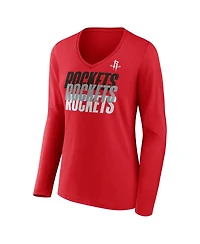 Fanatics Women's Red Houston Rockets Iconic Tumble Long Sleeve V-Neck T-Shirt