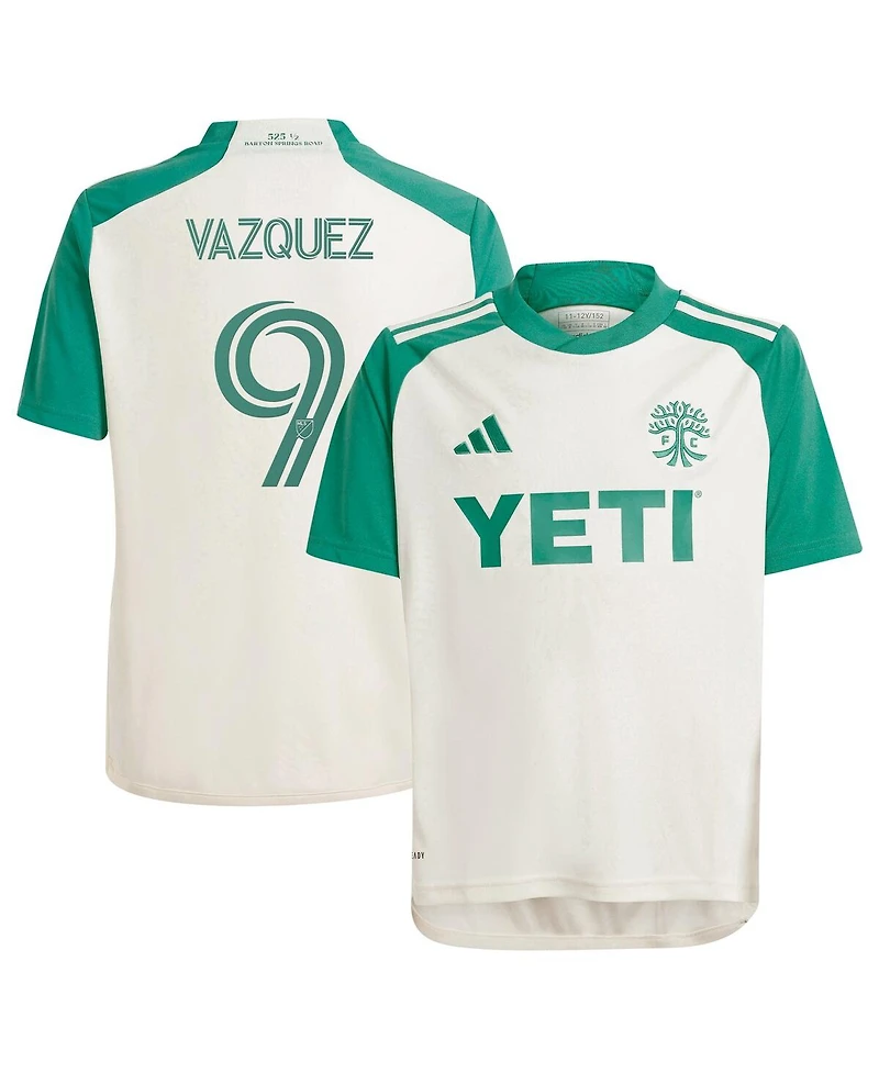 Adidas Big Boys and Girls Brandon Vazquez Tan Austin Fc 2024 The Armadillo Kit Replica Player Jersey