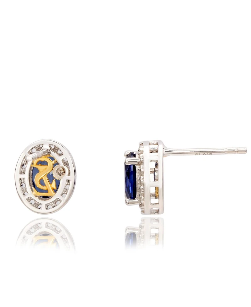 Suzy Levian New York Sterling Silver Oval Cut Sapphire Halo Stud Earrings