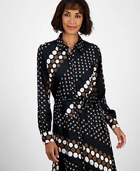 T Tahari Women's Collared Tie-Waist Shirtdress