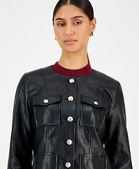 T Tahari Women's Button-Front Faux Leather Jacket