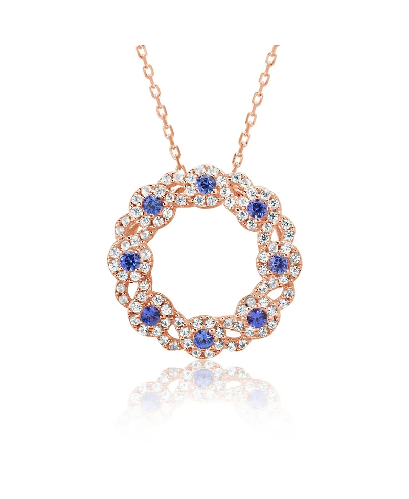 Suzy Levian Sterling Silver Sapphire & Created White Sapphire Crossing Circle Necklace