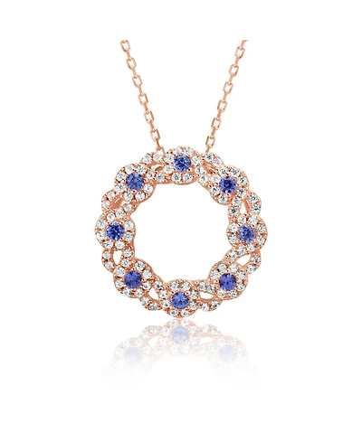 Suzy Levian Sterling Silver Sapphire & Created White Sapphire Crossing Circle Necklace