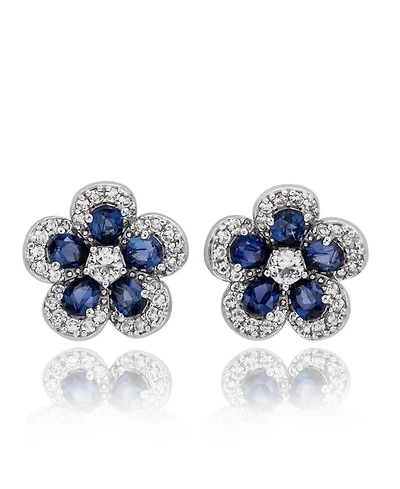 Suzy Levian New York Sterling Silver Sapphire Created White Petite Flower Earrings
