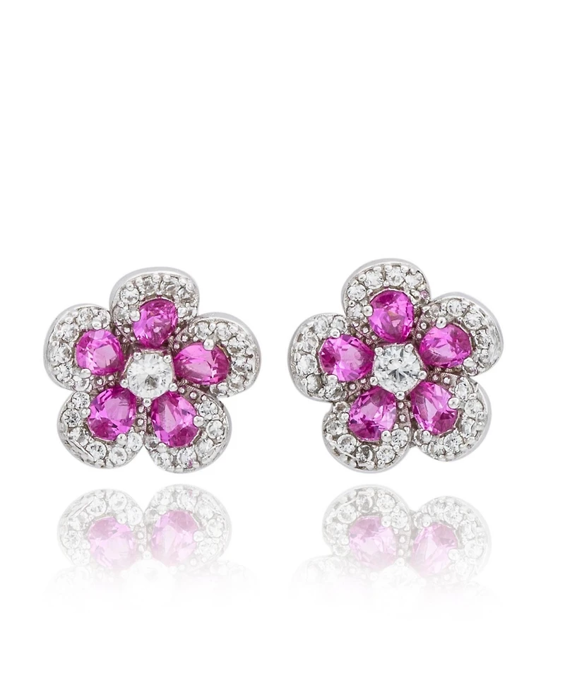 Suzy Levian New York Suzy Levian Sterling Silver Sapphire Created White Sapphire Petite Flower Earrings