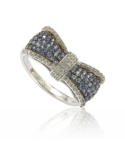 Suzy Levian Sterling Silver Sapphire & Created White Pave Puff Bow Band Ring