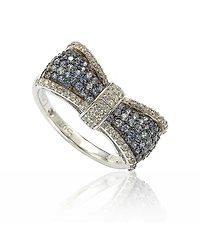 Suzy Levian Sterling Silver Sapphire & Created White Pave Puff Bow Band Ring