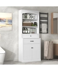 Casainc White Bathroom Storage Cabinet with Two Doors, Drawers, Adjustable Shelf & Open Shelves