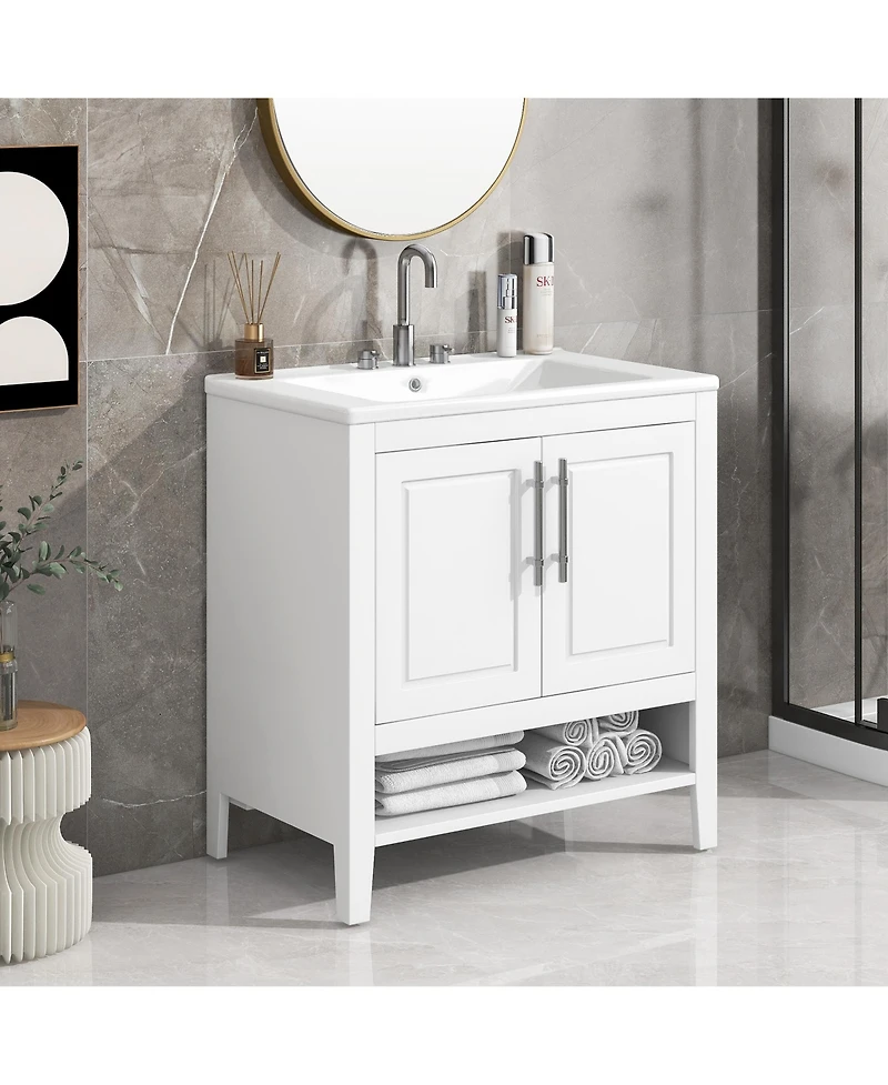 Casainc 30" Bathroom Vanity with Sink, Multi-functional Cabinet with Doors and Drawers, Solid Frame