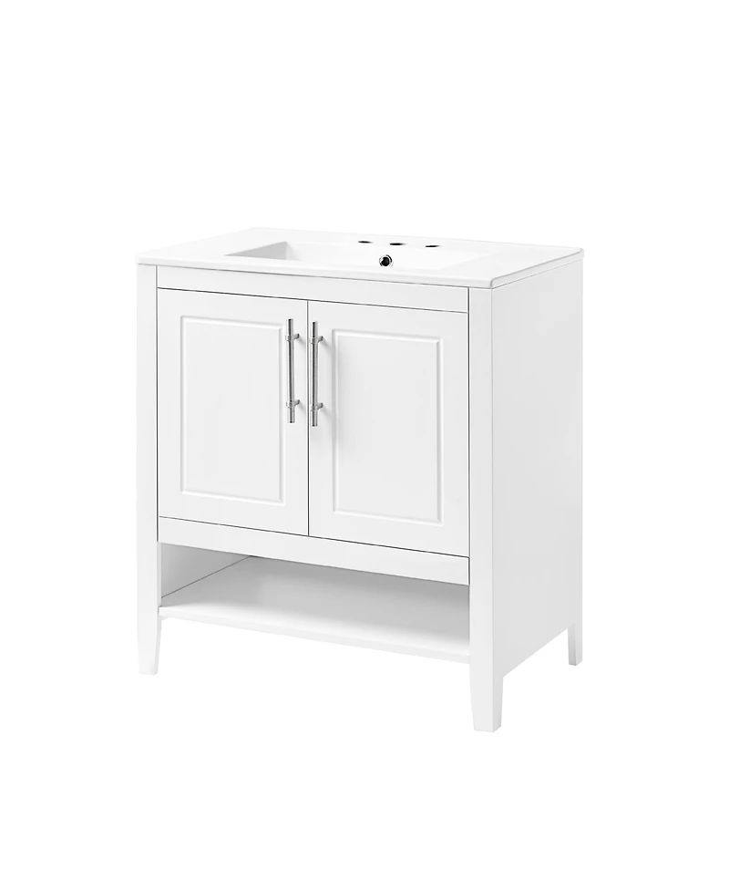 Casainc 30" Bathroom Vanity with Sink, Multi-functional Cabinet with Doors and Drawers, Solid Frame