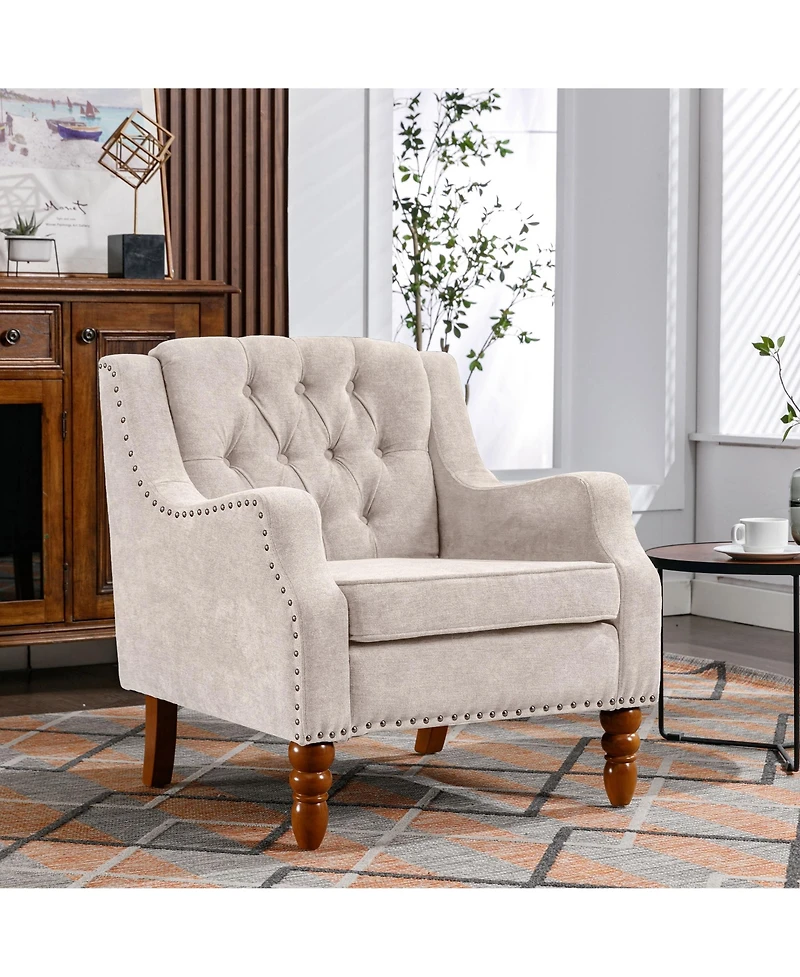 Casainc Footrest Chair Set with Vintage Brass Studs, Button Tufted Upholstered Armchair