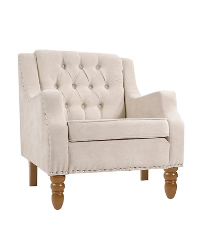 Casainc Footrest Chair Set with Vintage Brass Studs, Button Tufted Upholstered Armchair