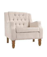 Casainc Footrest Chair Set with Vintage Brass Studs, Button Tufted Upholstered Armchair