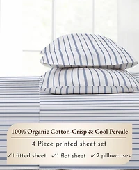 Printed Quatrefoil - 100% Organic Cotton Percale Queen Sheet Set Deep Pocket,