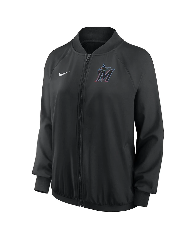 Nike Women's Black Miami Marlins Authentic Collection Team Raglan Performance Full-Zip Jacket