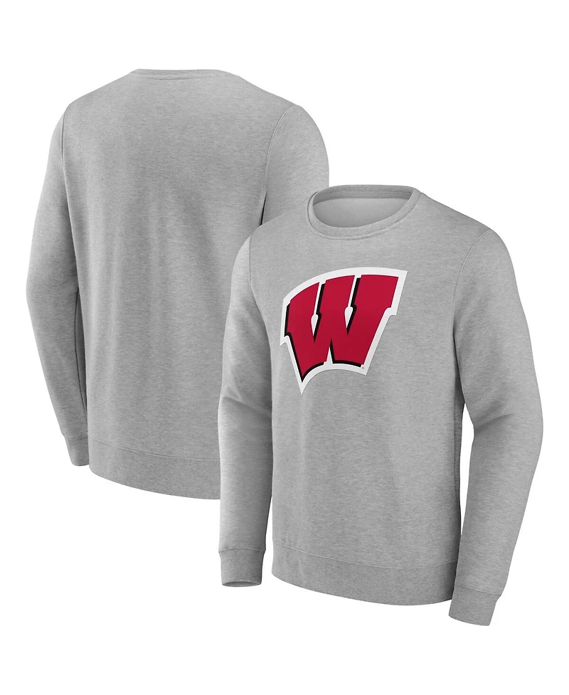 Fanatics Men's Gray Wisconsin Badgers Applique Fleece Pullover Sweatshirt