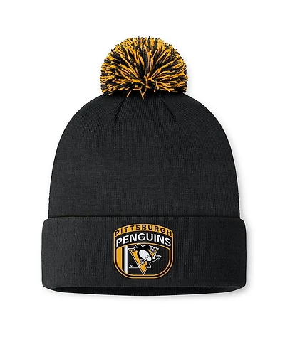 Fanatics Men's Black Pittsburgh Penguins 2024 Nhl Draft Cuffed Pom with Knit Hat