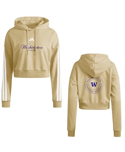 Adidas Women's Gold Washington Huskies Campus Queen Cropped Pullover Hoodie