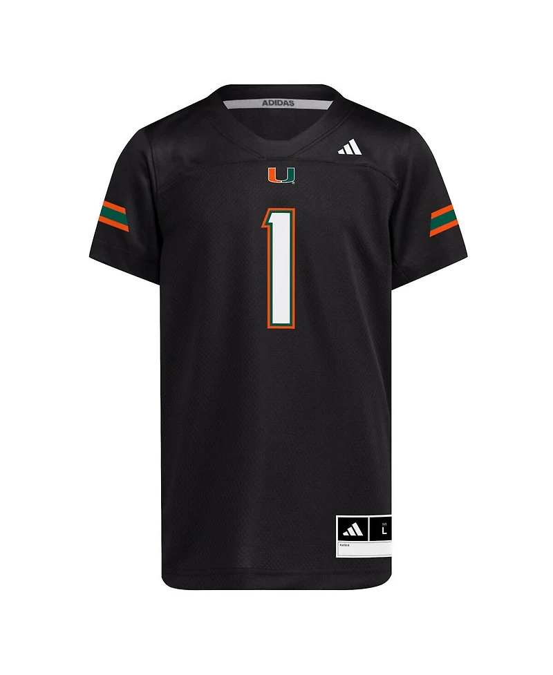 Adidas Big Boys and Girls 1 Black Miami Hurricanes Replica Jersey