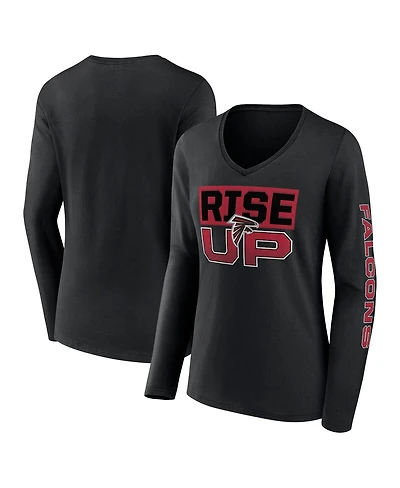 Fanatics Women's Black Atlanta Falcons Hometown Sweep Long Sleeve V-Neck T-Shirt