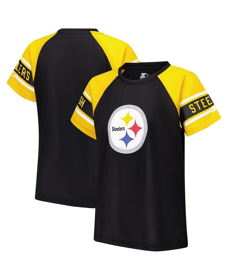 Starter Women's Black Pittsburgh Steelers 1st Rounder Color Block Raglan Top