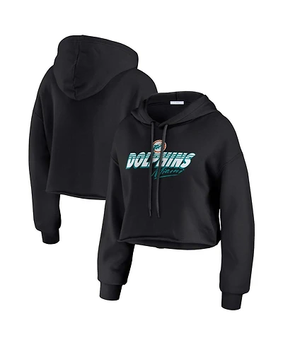 Wear by Erin Andrews Women's Black Miami Dolphins Prime Cropped Pullover Hoodie