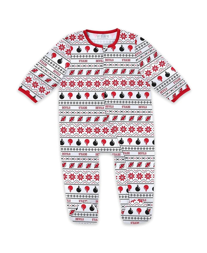 Wear by Erin Andrews Newborn New Jersey Devils Allover Print Full-Zip Sleeper with Bib Christmas Set
