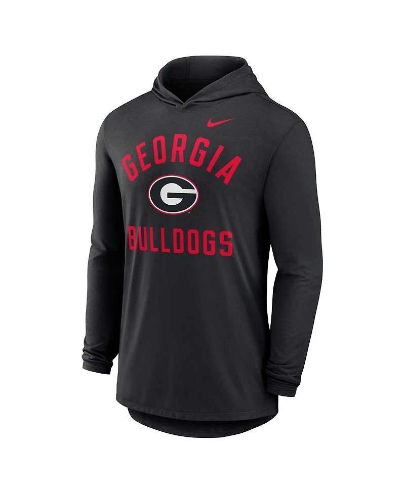 Nike Men's Black Georgia Bulldogs Classic Arch Tri-Blend Performance Long Sleeve Hoodie T-Shirt