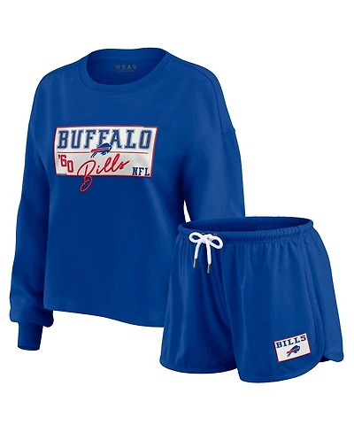 Wear by Erin Andrews Women's 2-Piece Royal Buffalo Bills Heavy Rugby Jersey Long Sleeve T-Shirt and Shorts Lounge Set