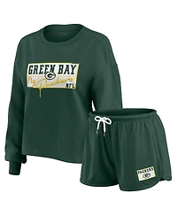 Wear by Erin Andrews Women's 2-Piece Green Bay Packers Heavy Rugby Jersey Long Sleeve T-Shirt and Shorts Lounge Set
