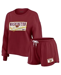 Wear by Erin Andrews Women's 2-Piece Burgundy Washington Commanders Heavy Rugby Jersey Long Sleeve T-Shirt and Shorts Lounge Set