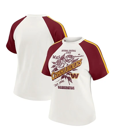 Wear by Erin Andrews Women's White Washington Commanders Sleeve Stripe Distressed Raglan T-Shirt