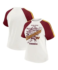 Wear by Erin Andrews Women's White Washington Commanders Sleeve Stripe Distressed Raglan T-Shirt